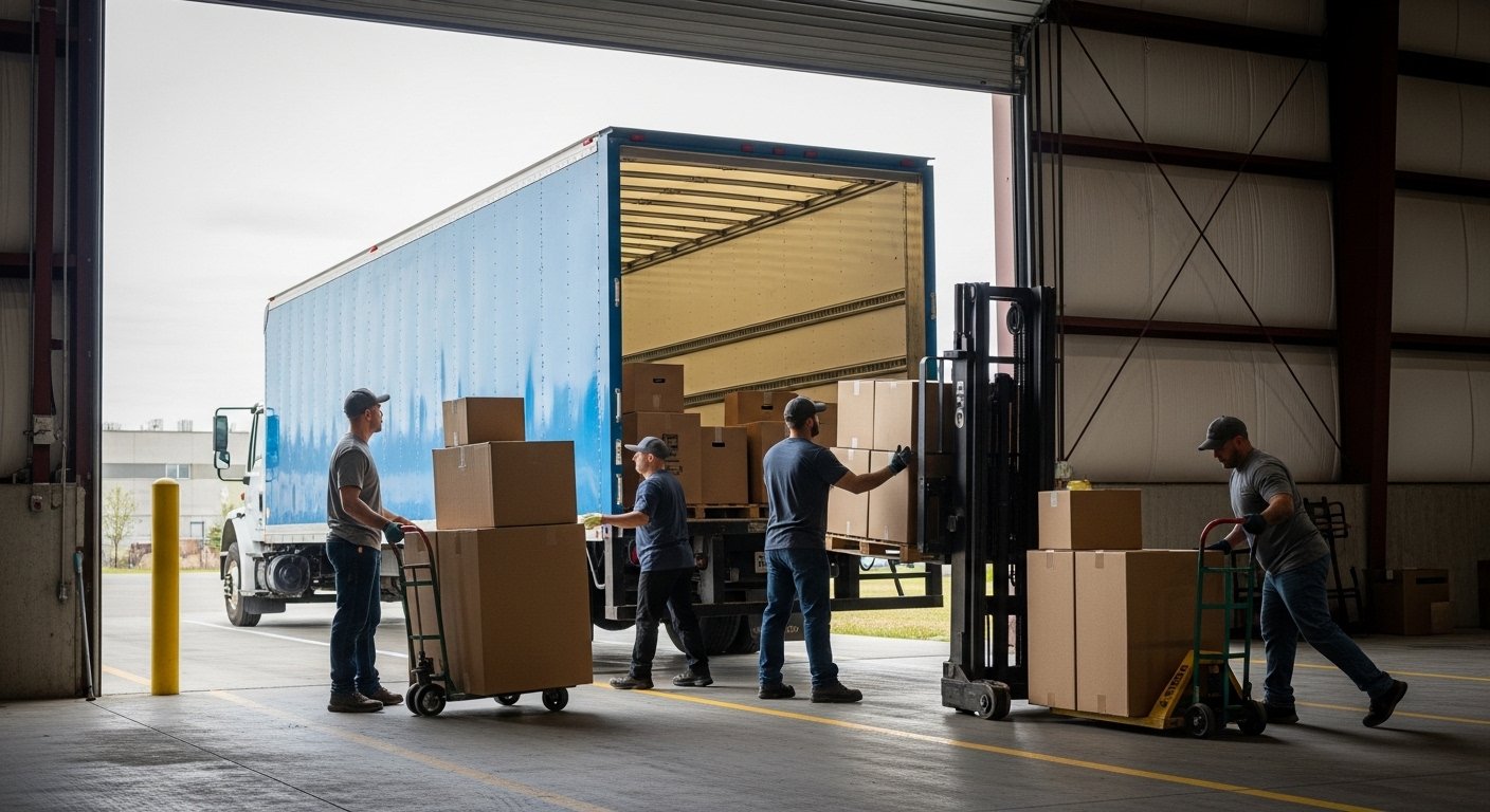 Kara Family Logistics truck in city at dusk